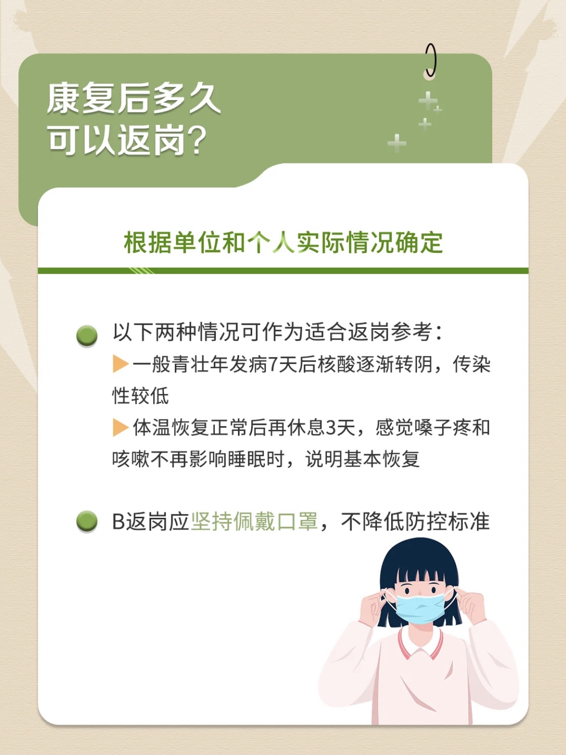 如果仍有發(fā)燒癥狀不鼓勵(lì)恢復(fù)工作